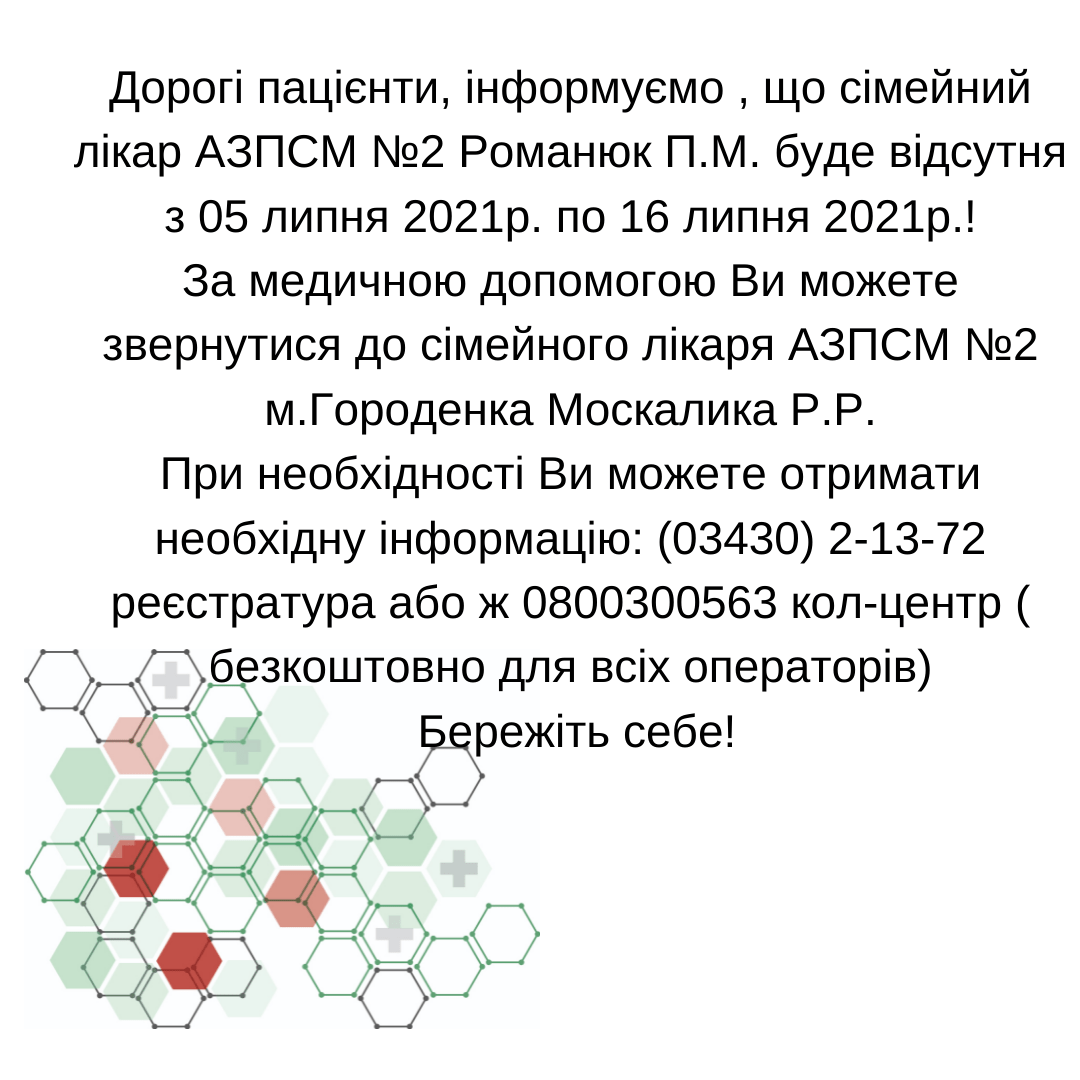 Інформація щодо тимчасової відсутності лікаря