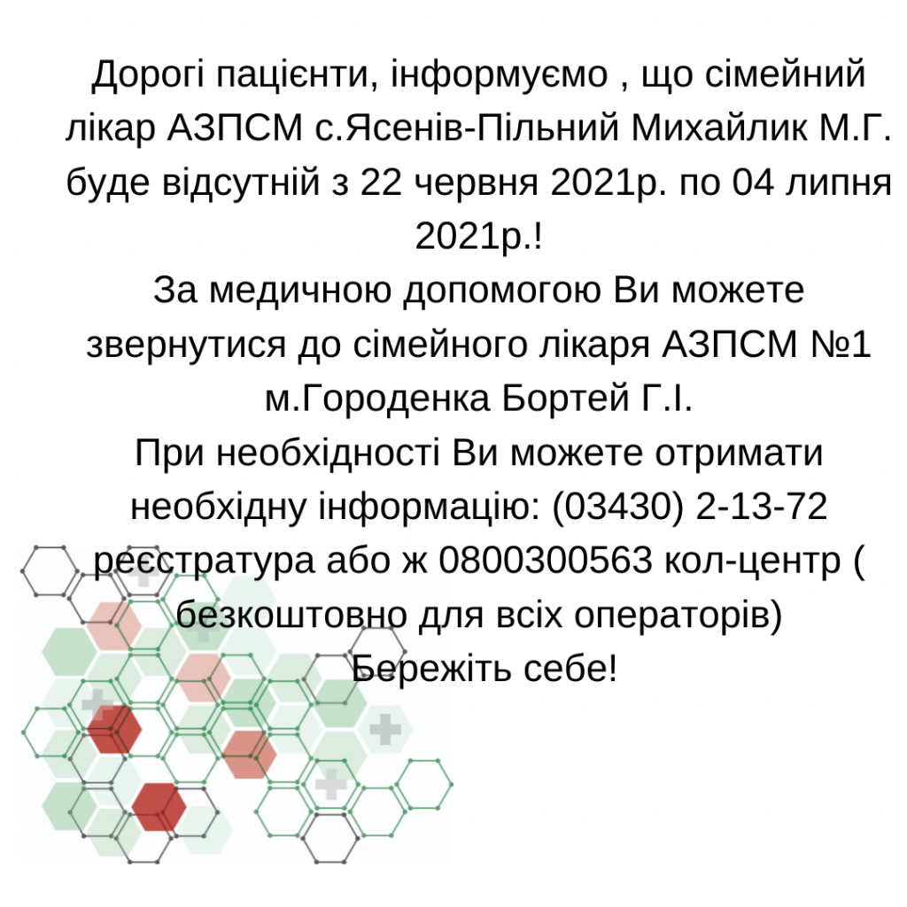 Інформація щодо тимчасової відсутності лікаря