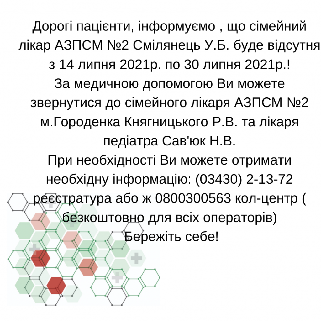 Інформація щодо тимчасової відсутності лікаря