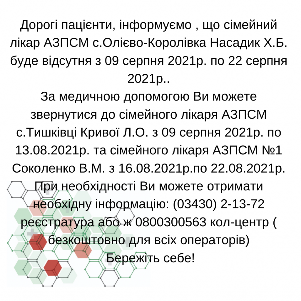 Інформація щодо тимчасової відсутності лікаря