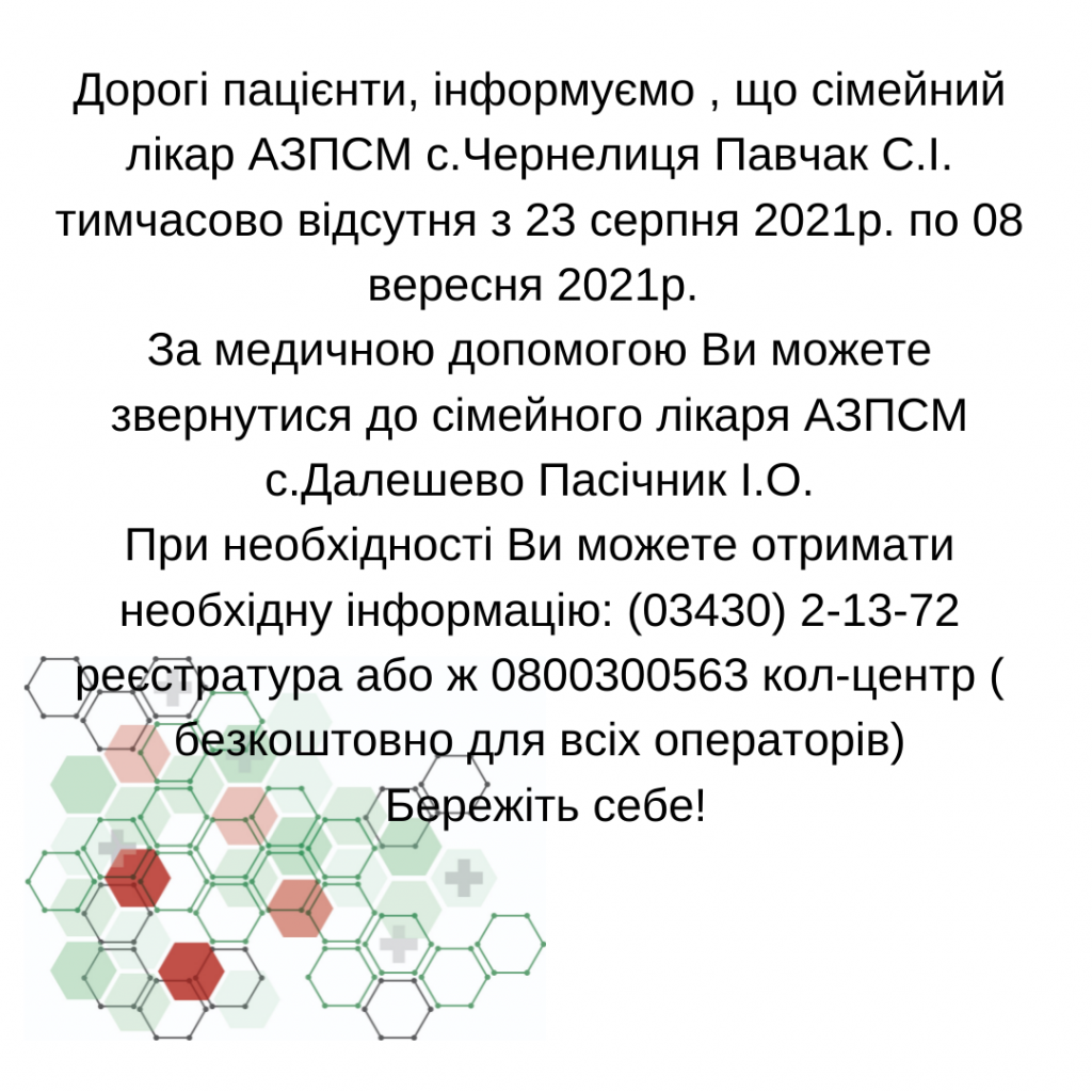 Інформація щодо тимчасової відсутності лікаря