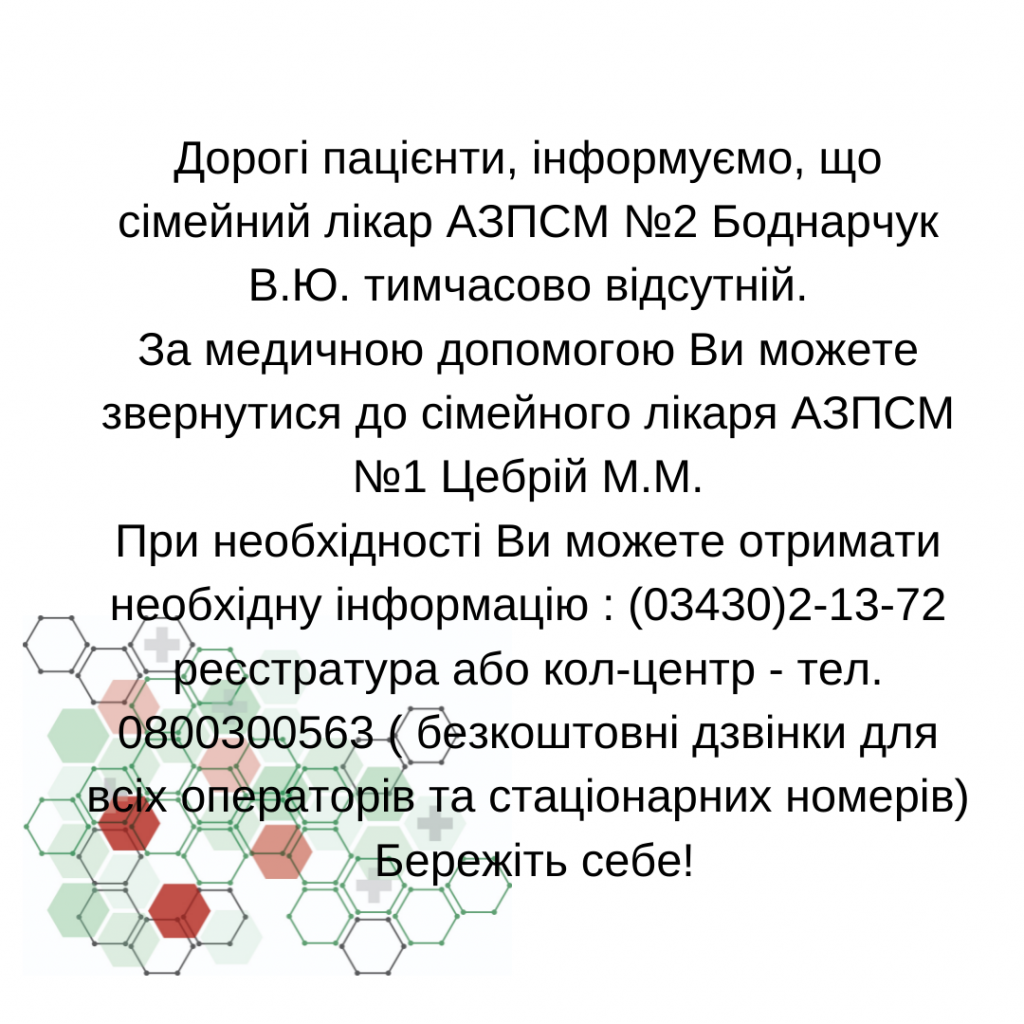 Інформація щодо тимчасової відсутності лікаря