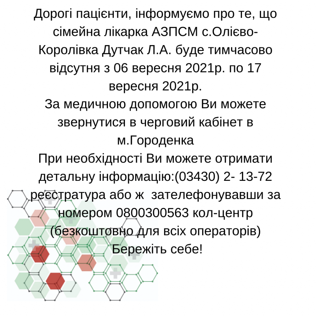 Інформація щодо тимчасової відсутності лікаря