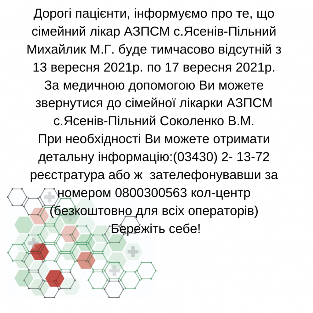Інформація щодо тимчасової відсутності лікаря