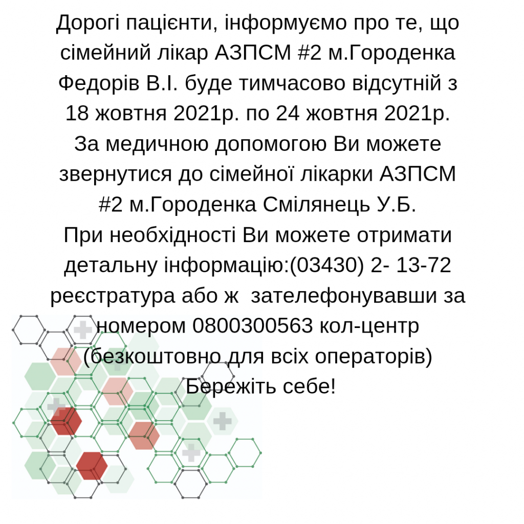 Інформація щодо тимчасової відсутності сімейного лікаря
